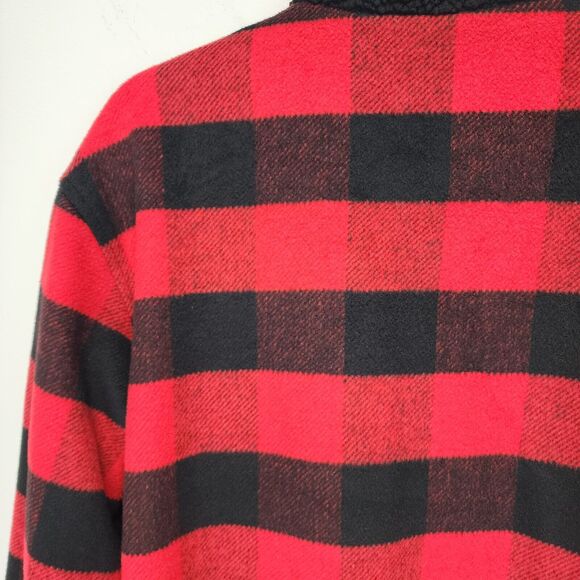 Hurley Teddy Fur Buffalo Plaid Jacket Size L Black Red 1/2 Zip Gorp Lumberjack - Picture 9 of 15